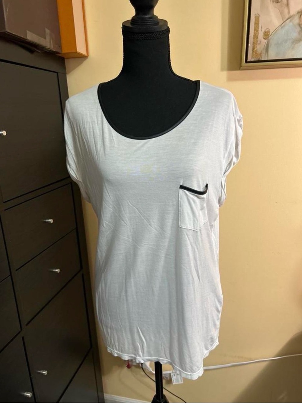 Armani Exchange White Scoop Neck Short Sleeve Top with Black Trim